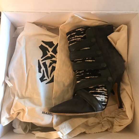 ISABEL MARANT Tacy Suede Zebra Printed Pony Bootie - Picture 11 of 13